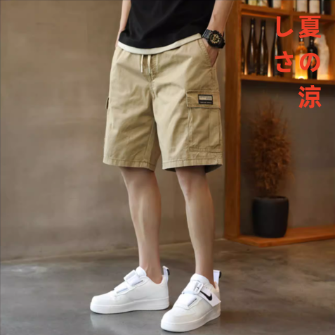 工装カジュアルパンツ男性ゆったりプラスオーバーサイズ潮流ブランド夏の外で男性用5五分パンツを着る