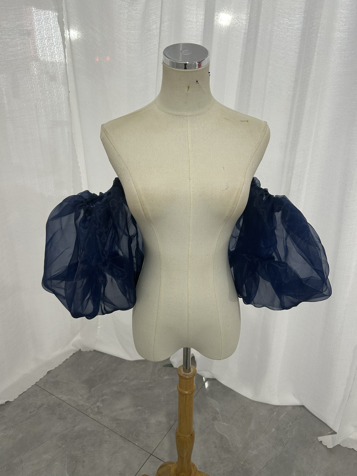 大人気上昇 取り外し袖 ネイビー ショルダーの付け袖 パフスリーブ オーダー可能