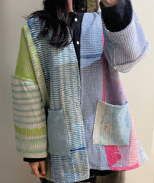 古布 パッチワークコート刺し子襤褸リバーシブルジャケット