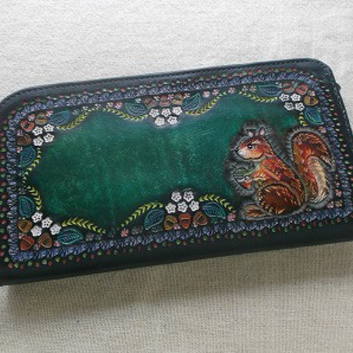 L型ファスナータイプのロングウォレット 牛革 刻印＆拭き染め L型