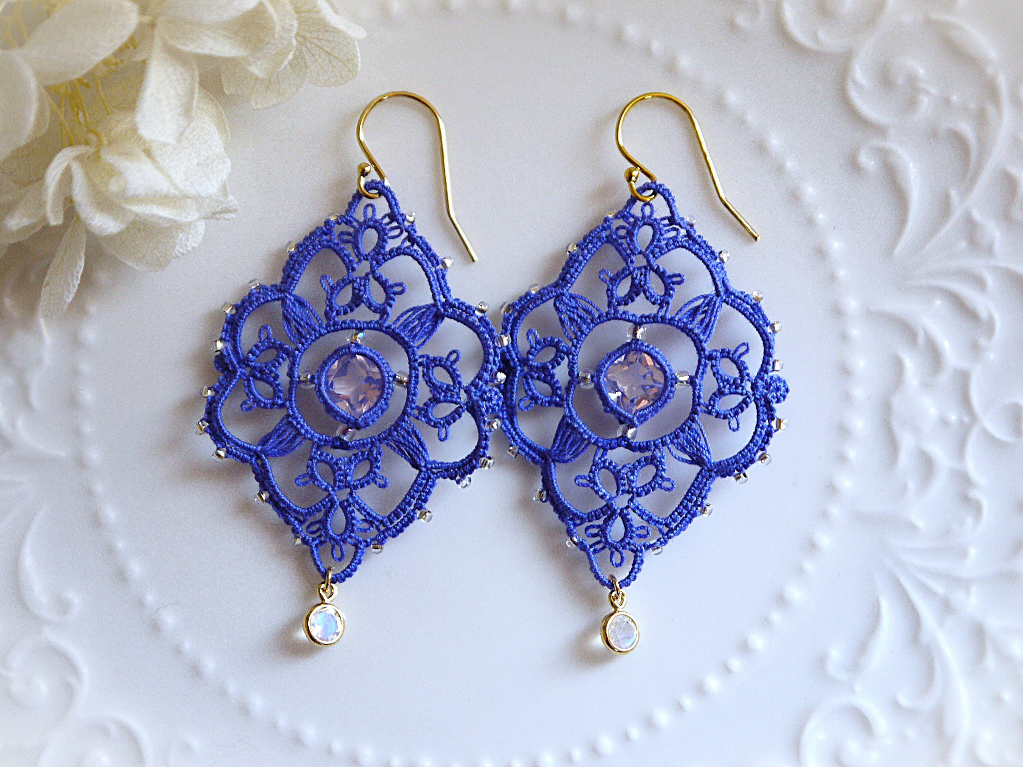 【K14GF/天然石】タティングレースピアス（イヤリング変更可）スコロライト