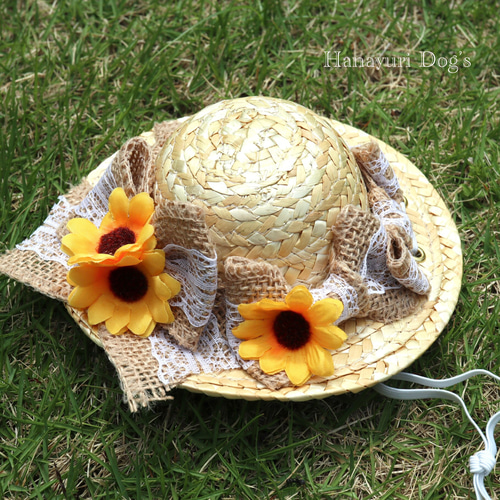 麦わら帽子 2種類 犬 キッズ・子供リボン 猫 ペット ヘアアクセサリー