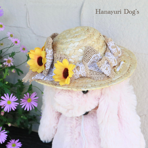 麦わら帽子 2種類 犬 キッズ・子供リボン 猫 ペット ヘアアクセサリー