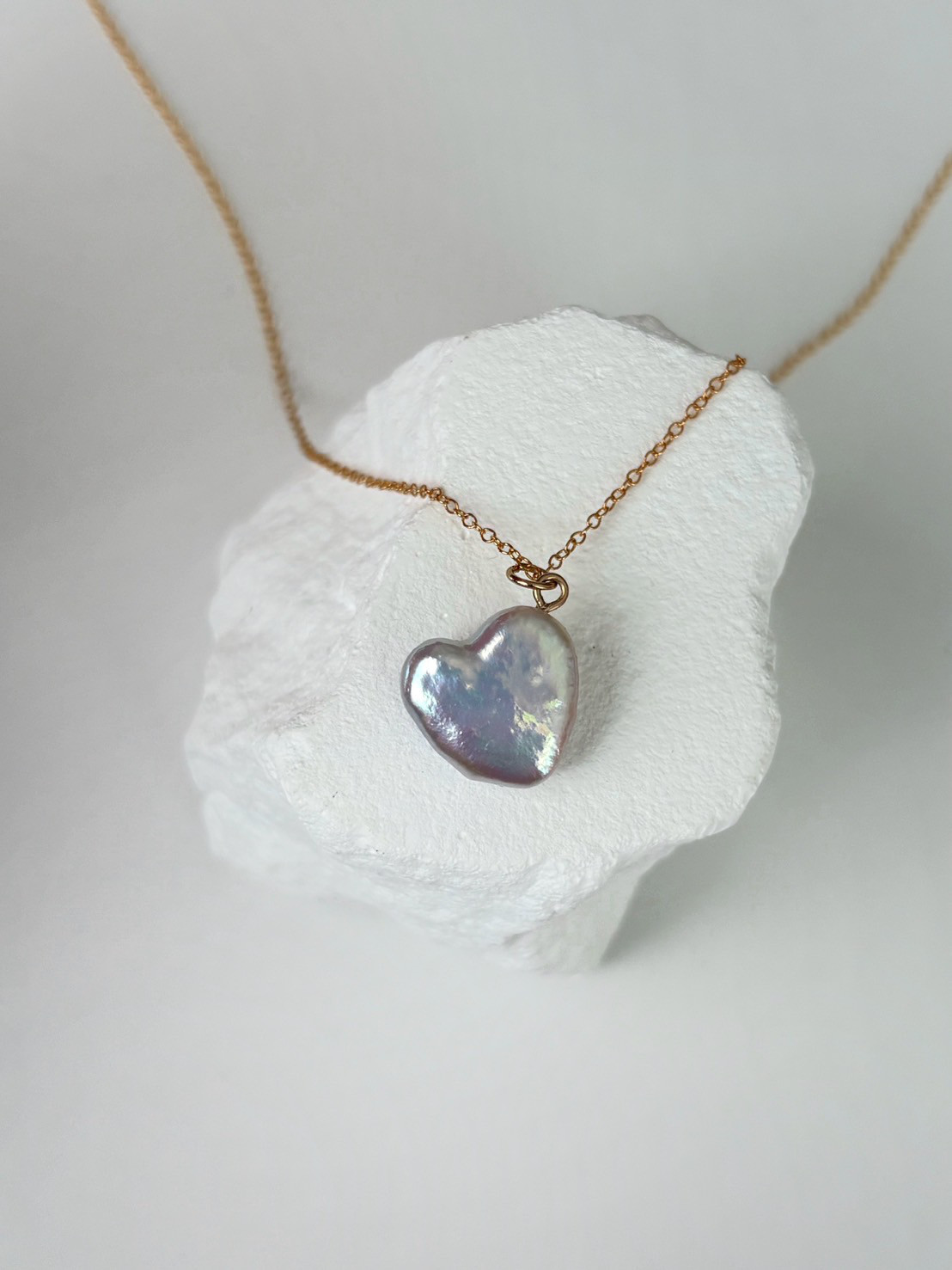 【30％OFF】:【1点もの】厳選　テリテリハートバロックパールのネックレス　14kgf 調整可能ボールチェーン