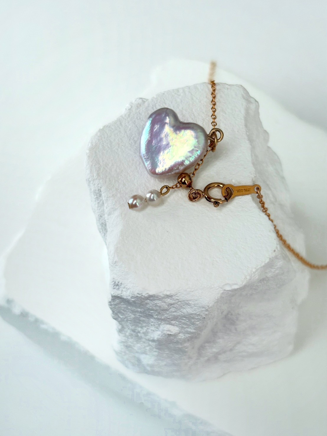 【30％OFF】:【1点もの】厳選　テリテリハートバロックパールのネックレス　14kgf 調整可能ボールチェーン