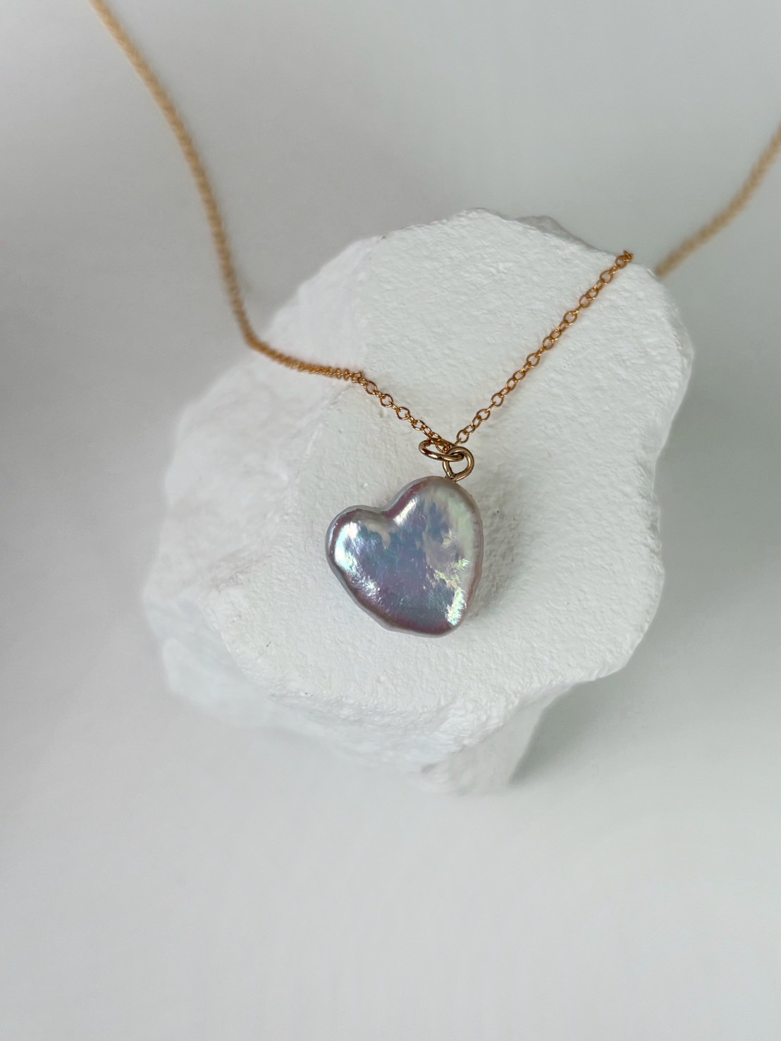 【30％OFF】:【1点もの】厳選　テリテリハートバロックパールのネックレス　14kgf 調整可能ボールチェーン