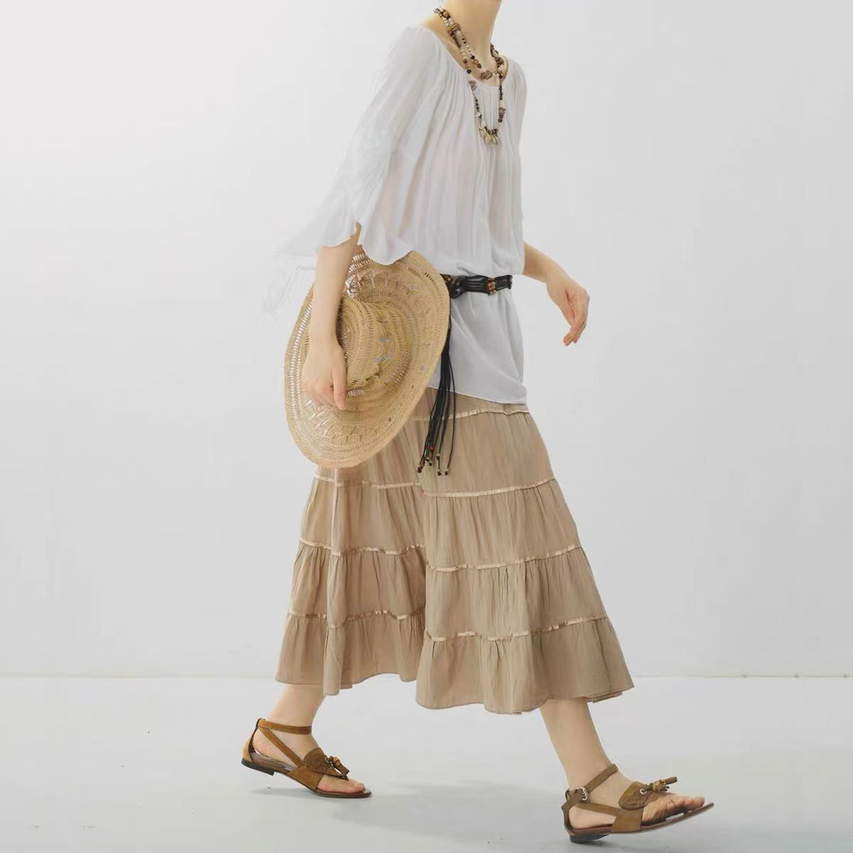 ギャザースカート　ロングスカート　裏地付き