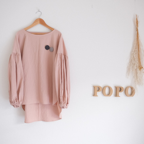 バルーンスリーブブラウス しわ加工 くすみピンク ブラウス POPO 通販