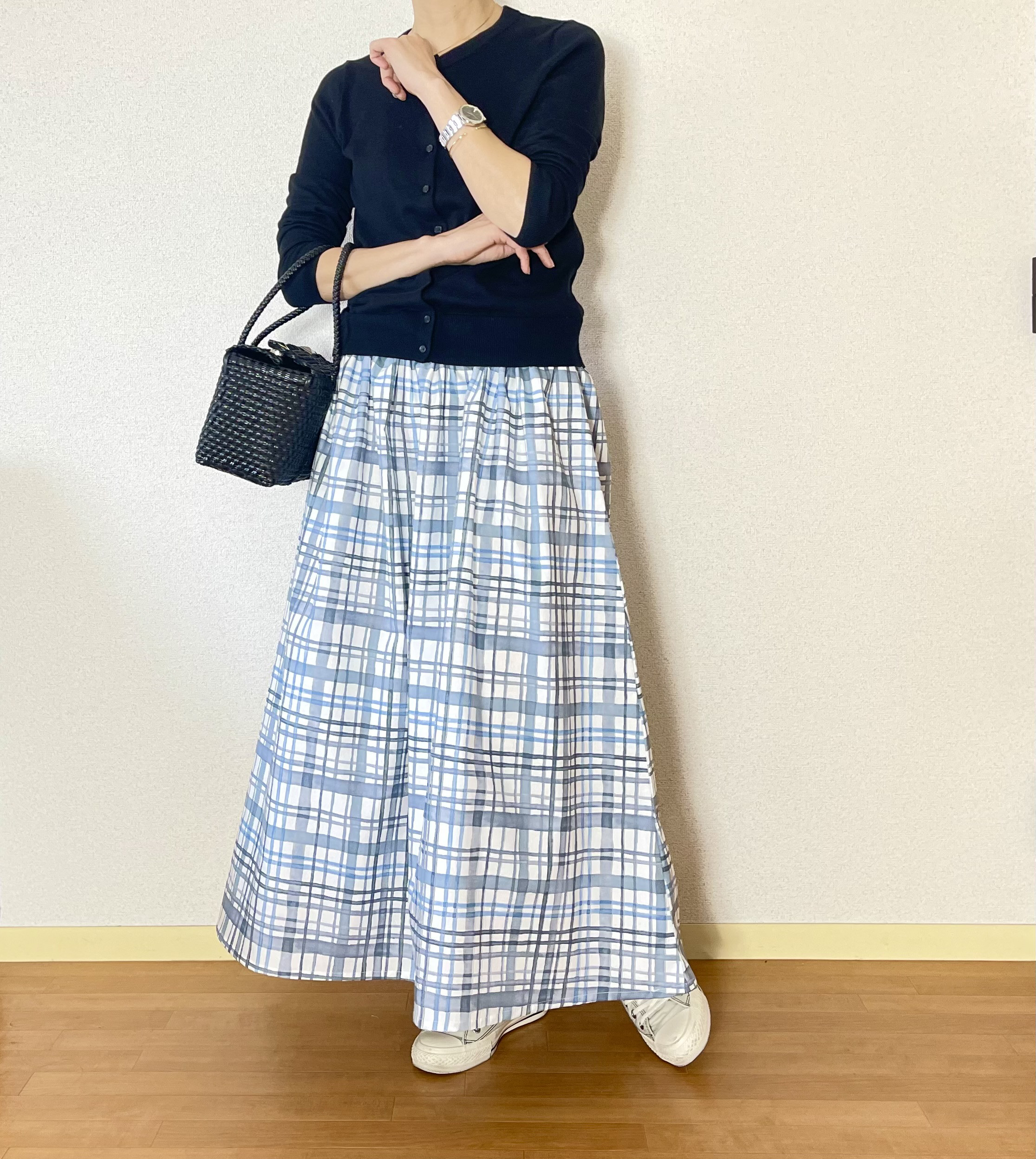 デザイナーズ生地　チャックを楽しむギャザースカート　グレー　ウエスト変更可