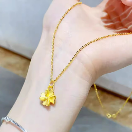 クローバー ペンダントトップ  縁起物 24k 24K縁起物24K純金 四つ葉クローバー中空ペンダント24K純金