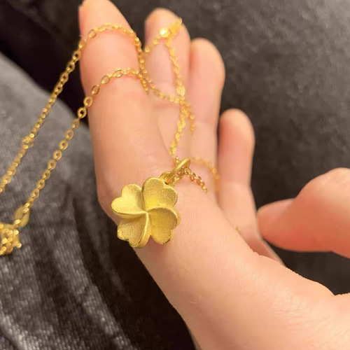 クローバー ペンダントトップ  縁起物 24k 24K縁起物24K純金 四つ葉クローバー中空ペンダント24K純金