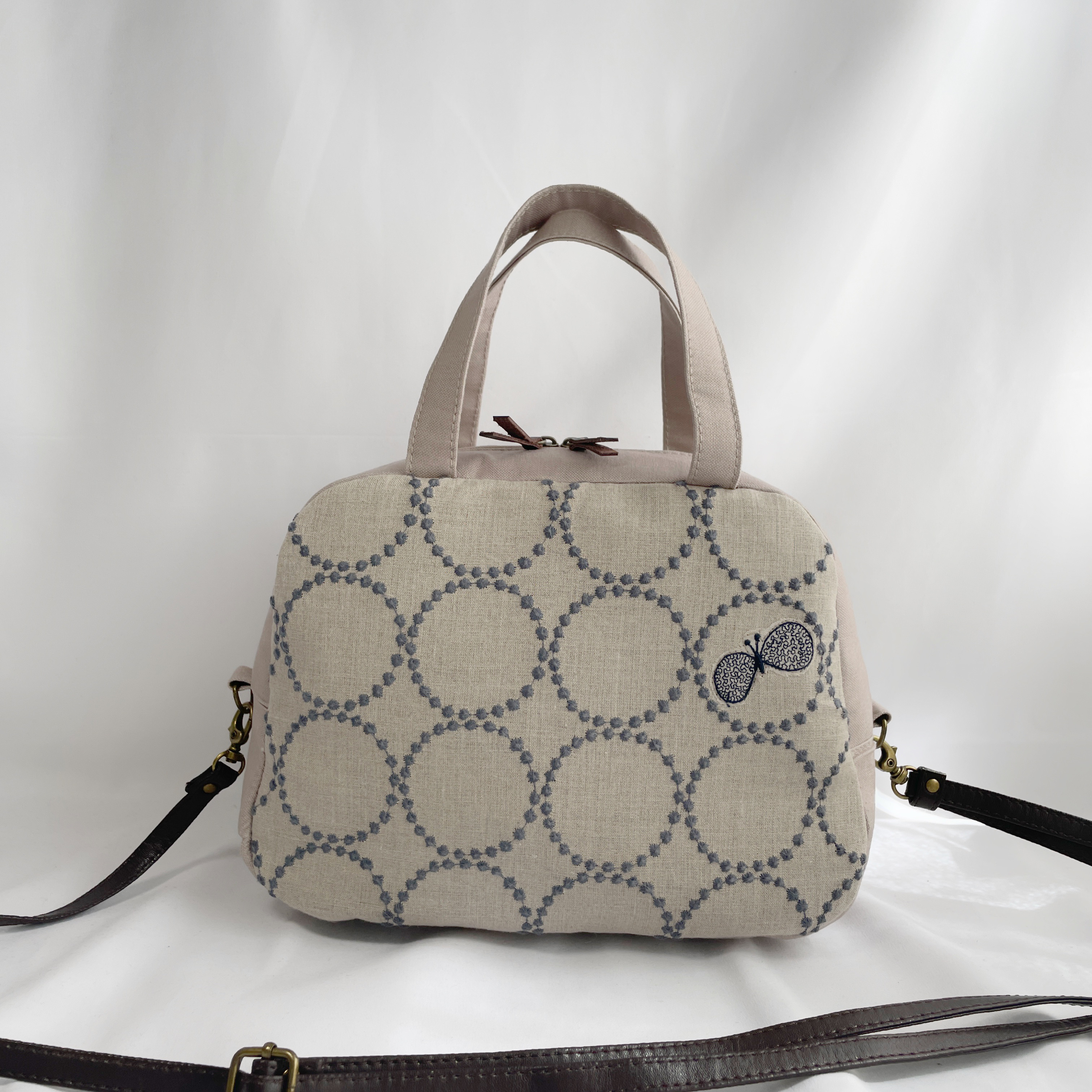 最新タンバリン】2wayボストンバッグ / ベージュ×チャコール ミナ  