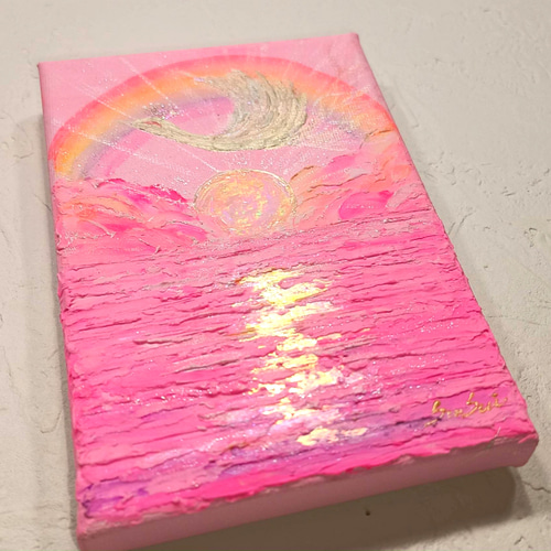 風水開運幸せ絵画＊夢色光画〜微笑み鳳凰/ピンク〜ヒーリング　金運　恋愛結婚愛情運 風水吉祥幸せ絵画＊夢色光画〜微笑み鳳凰/ピンク〜虹ヒーリング