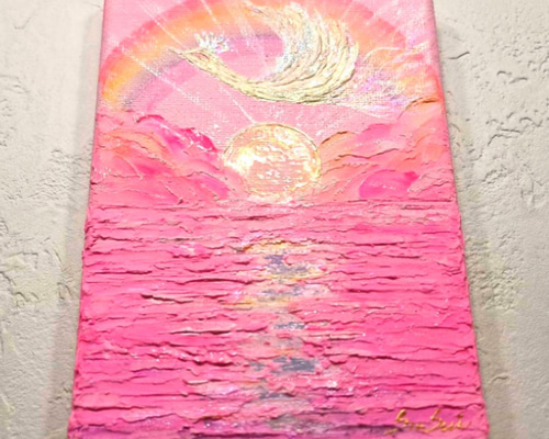 風水吉祥幸せ絵画＊夢色光画〜微笑み鳳凰/ピンク〜虹ヒーリング