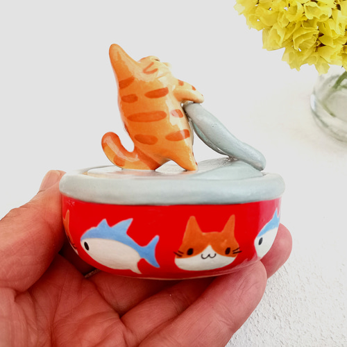 缶詰トラ猫怒り顔 小物入れ ネコ好き陶器 その他インテリア雑貨 工房
