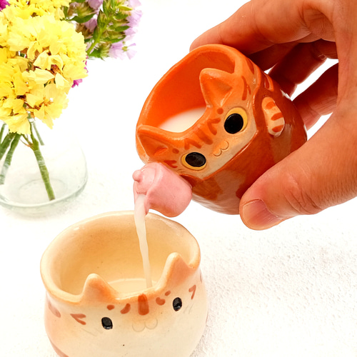 猫カフェ・ミルクピッチャー60ml トラ猫 陶器 クリーマー ポット・急須