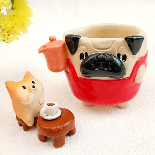 犬カフェ・ミルクピッチャー60ml パグorフレンチブルドッグ 陶器