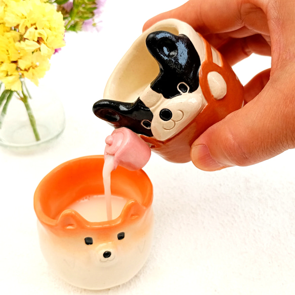 犬カフェ・ミルクピッチャー60ml パグorフレンチブルドッグ 陶器