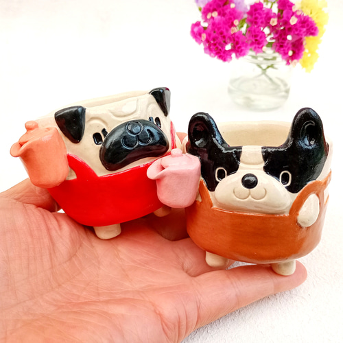 犬カフェ・ミルクピッチャー60ml パグorフレンチブルドッグ 陶器