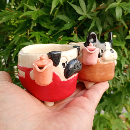 犬カフェ・ミルクピッチャー60ml パグorフレンチブルドッグ 陶器