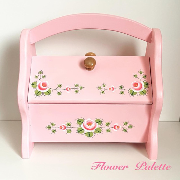 トールペイント作品 ボックス ピンクローズ トールペイント作品