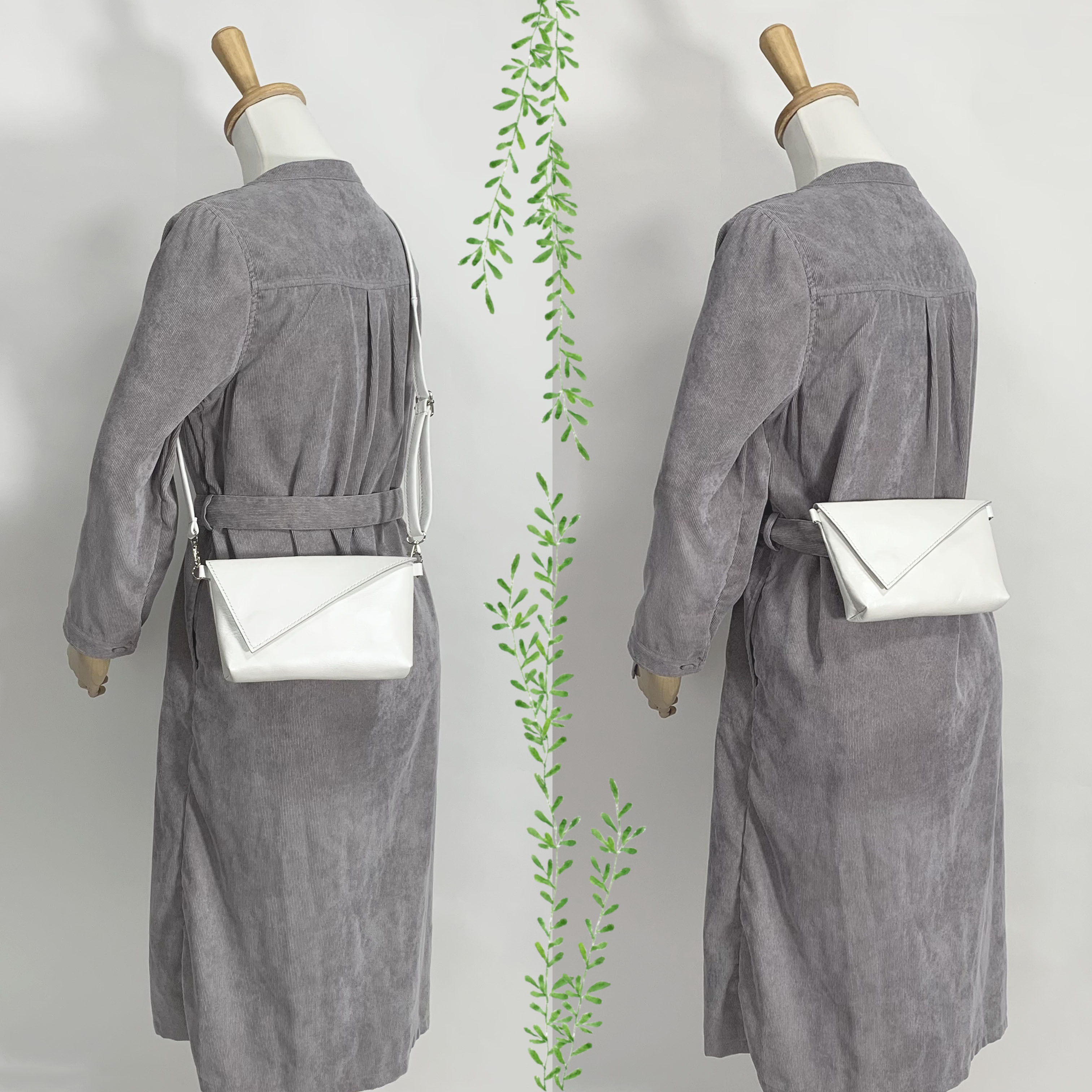 本革の2wayバッグ　ポシェットとウエストポーチ(white)