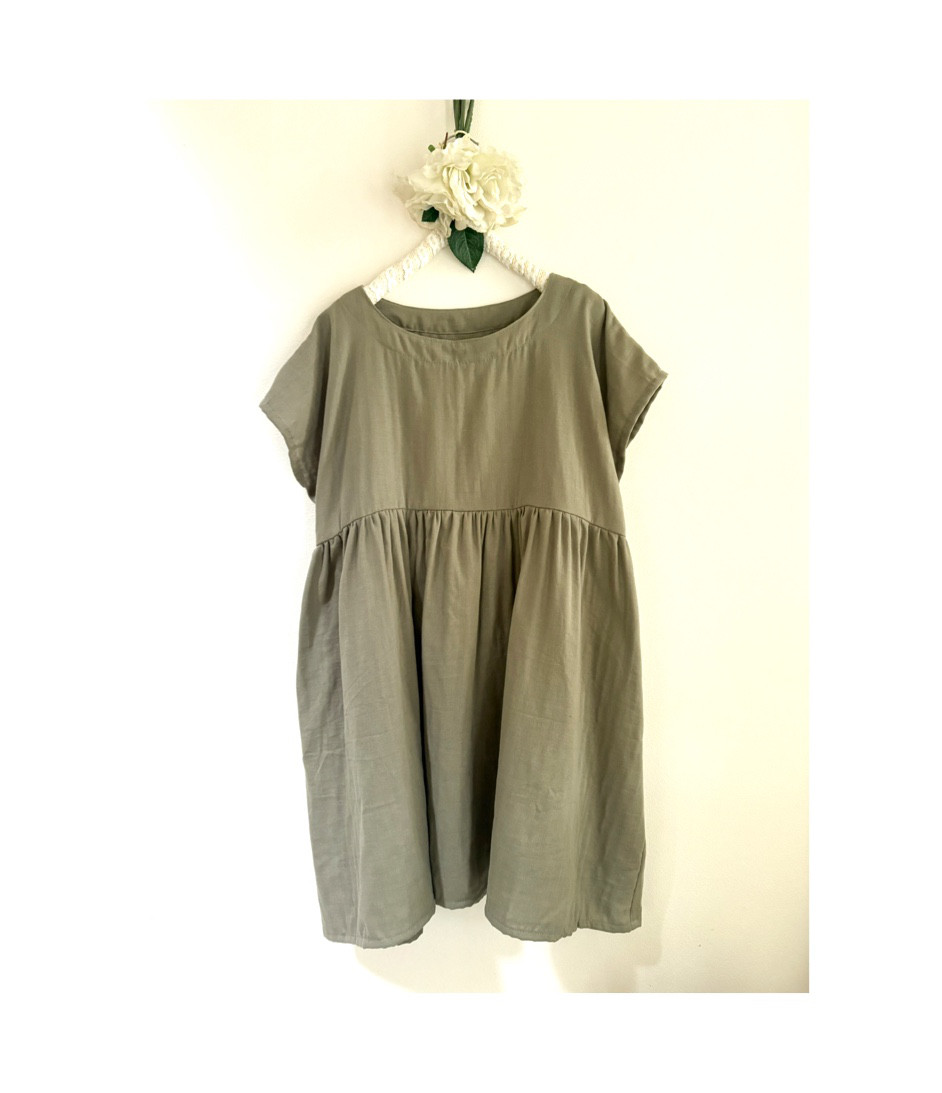 フレンチ袖❤️たっぷりギャザーのチュニック❤️ふわふわダブルガーゼ❤️カーキアッシュ【色変更/サイズ調整ok‼️】