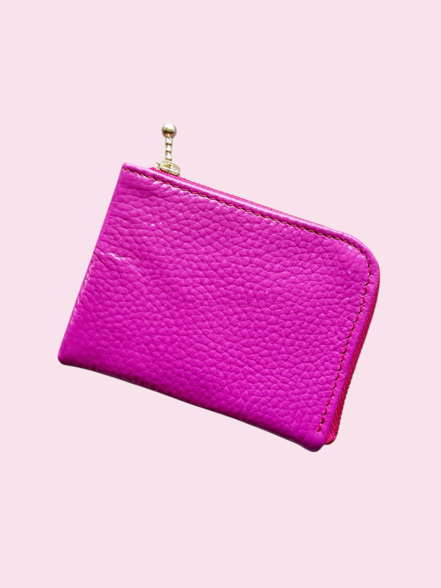 コンパクト L字財布 ミニ 本革 マゼンタピンク 裏地付き