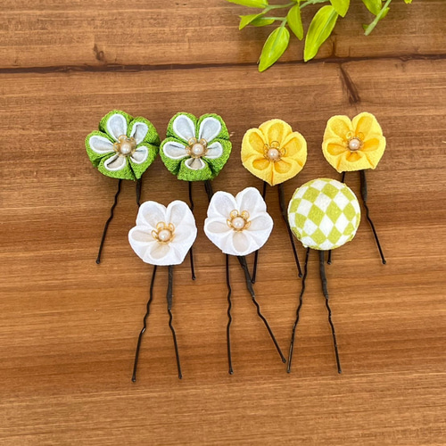 つまみ細工 髪飾り 抹茶 緑 黄色 さがり その他ヘアアクセサリー