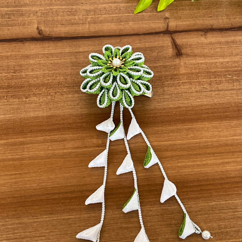 つまみ細工 髪飾り 抹茶 緑 黄色 さがり その他ヘアアクセサリー