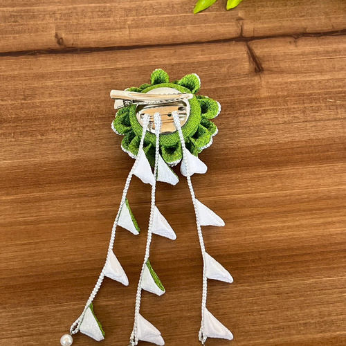 つまみ細工 髪飾り 抹茶 緑 黄色 さがり その他ヘアアクセサリー