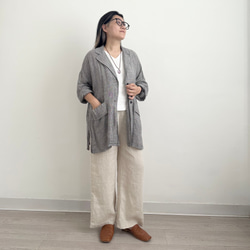 【ストライプ★リネン★薄手サマージャケット】エアコン・UV対策│グレー│涼しい│モノトーン│C-62YG 5枚目の画像