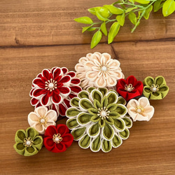 つまみ細工 髪飾り 抹茶 緑 黄色 さがり その他ヘアアクセサリー