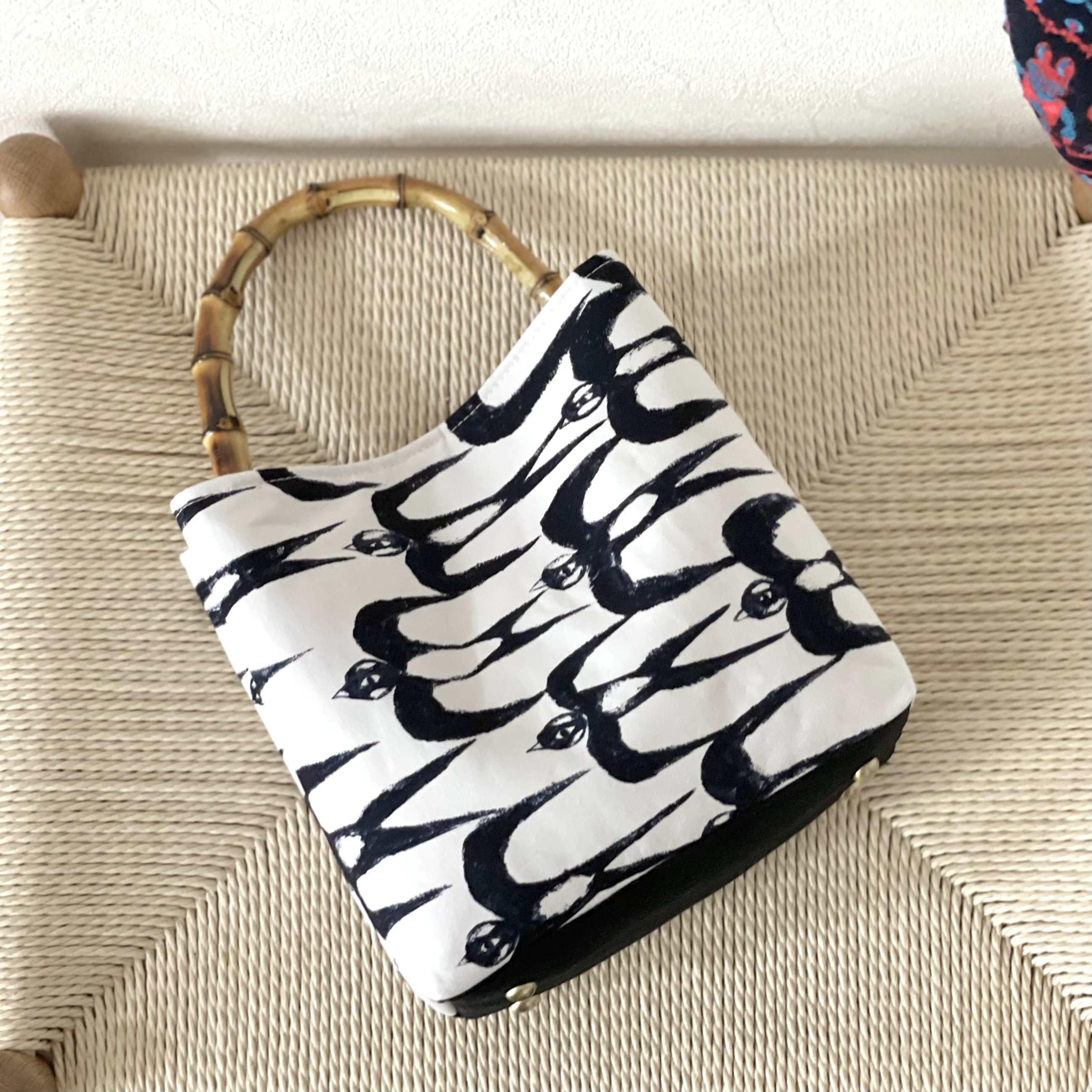 ♡handmade♡ ミナペルホネン　　ワンハンドルバッグ ⚮̈ミナペルホネン hello swallow バンブーバッグ ワンハンドル
