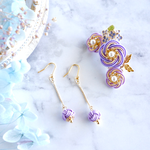 紫陽花イヤーカフセット】水引アクセサリー 水引ピアスor水引