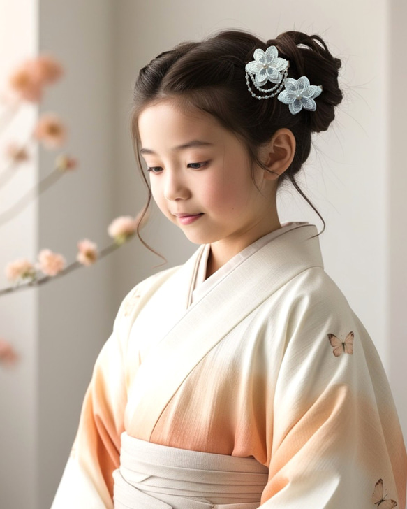 透け感と光沢❁純白ホワイト❁ヘアクリップ２つセット❁オーガンジーレース二枚重ね　ガーランド　【発表会・お呼ばれに】 14枚目の画像