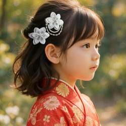 透け感と光沢❁純白ホワイト❁ヘアクリップ２つセット❁オーガンジーレース二枚重ね　ガーランド　【発表会・お呼ばれに】 13枚目の画像