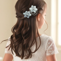 透け感と光沢❁純白ホワイト❁ヘアクリップ２つセット❁オーガンジーレース二枚重ね　ガーランド　【発表会・お呼ばれに】 6枚目の画像