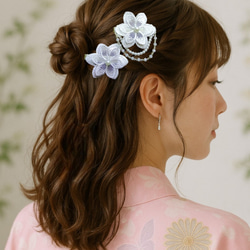 透け感と光沢❁純白ホワイト❁ヘアクリップ２つセット❁オーガンジーレース二枚重ね　ガーランド　【発表会・お呼ばれに】 20枚目の画像