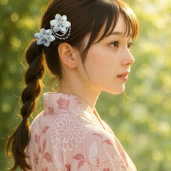 透け感と光沢❁純白ホワイト❁ヘアクリップ２つセット❁オーガンジーレース二枚重ね　ガーランド　【発表会・お呼ばれに】 12枚目の画像