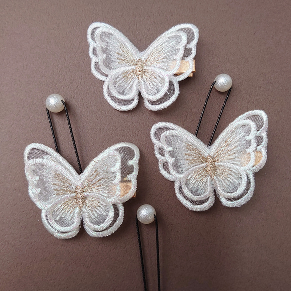 透け感と光沢❁純白ホワイト❁ヘアクリップ２つセット❁オーガンジーレース二枚重ね　ガーランド　【発表会・お呼ばれに】 19枚目の画像