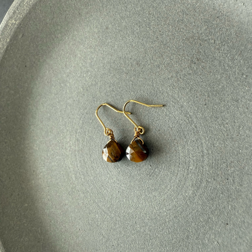 マロンカットのタイガーアイ♚ピアス/ノンホールピアス ピアス（フック