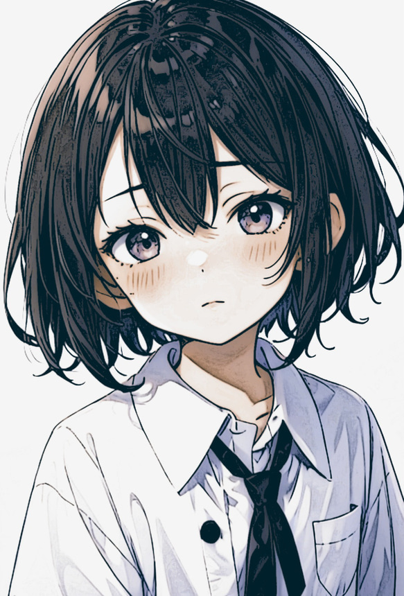 自作イラスト 女の子 可愛い 赤面 制服 ハガキサイズ 色違い イラスト