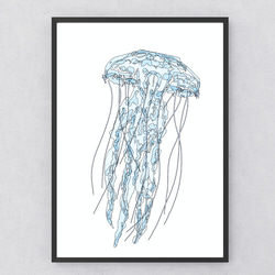 漂うクラゲ】クラゲの抽象画｜ペンと水彩のアート｜海の動物