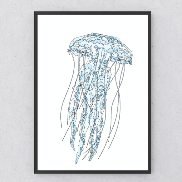 漂うクラゲ】クラゲの抽象画｜ペンと水彩のアート｜海の動物