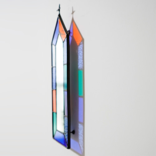 ステンドグラス】壁掛け用の鏡 ウォールミラー blue系