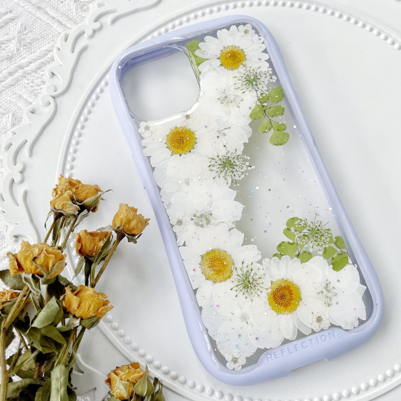 紫陽花iFace風押し花スマホケース、iPhone全機種対応、iPhone16、iPhone15Pro、iPhone8