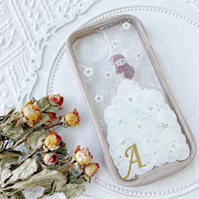 iFace風押し花スマホケース、紫陽花（あじさい）、iPhone全機種対応、手帳型、iPhone17、iPhoneAir