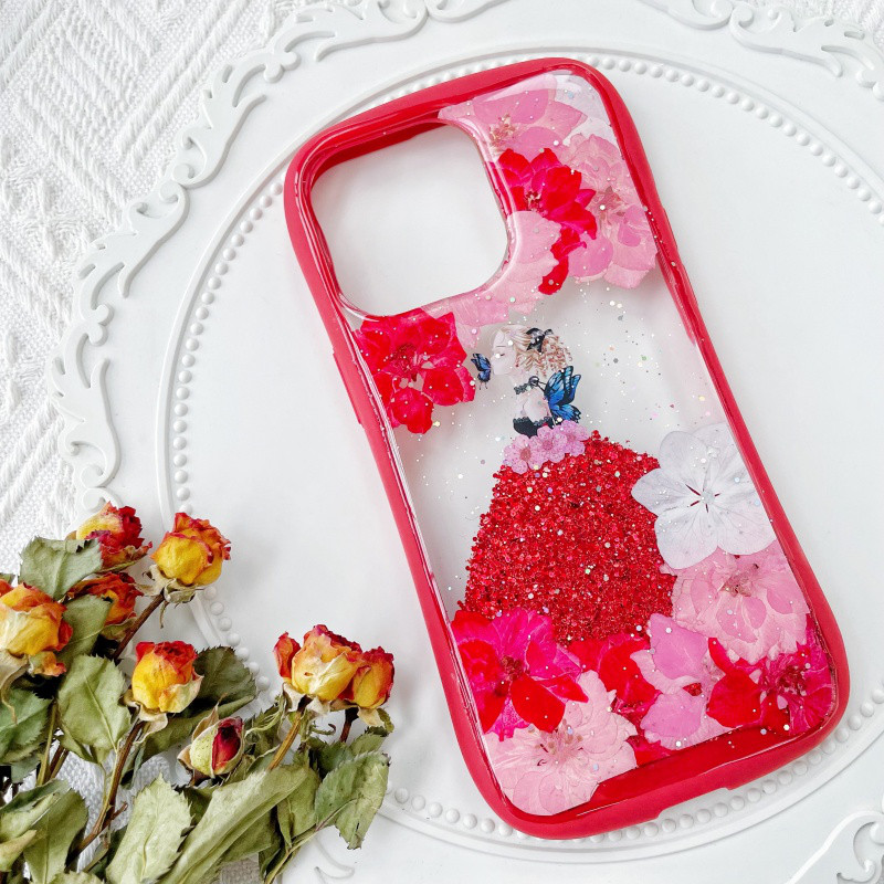 紫陽花iFace風押し花スマホケース、iPhone全機種対応、iPhone16、iPhone15Pro、iPhone8