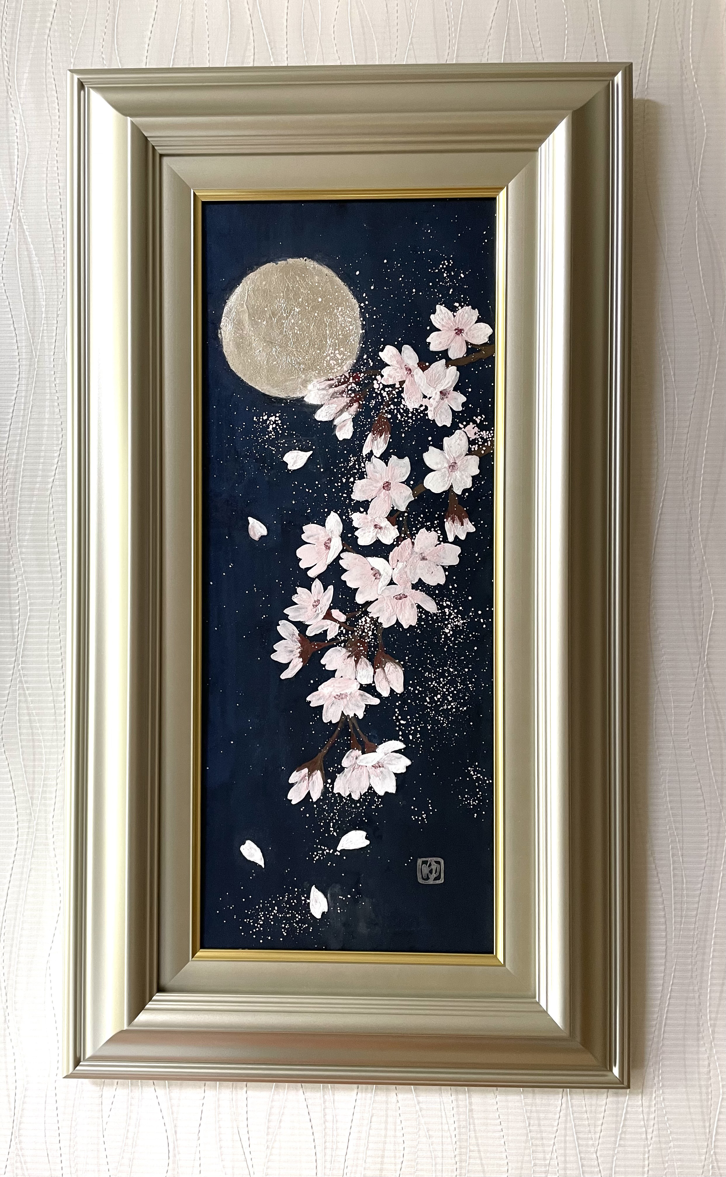 シーグラスアートhirokoponno.92夜桜散歩桜の季節の立体アート作品 シーグラスアートhirokoponno.92夜桜散歩桜の季節の立体アート